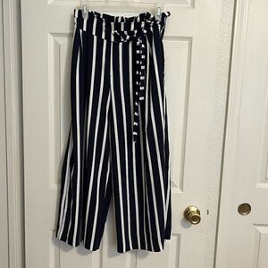 Zara Navy Blue Striped Wide Leg Cropped Pants Size M